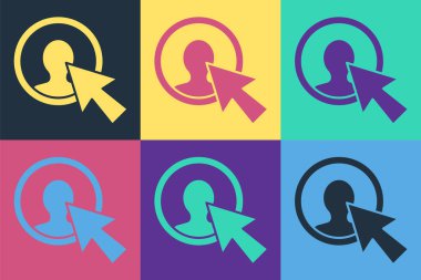 Pop Art kullanıcısı iş elbisesi ikonu renkli arka planda izole edilmiş. İş simgesi - kullanıcı profili simgesi. Erkek kullanıcı işareti. Vektör İllüstrasyonu