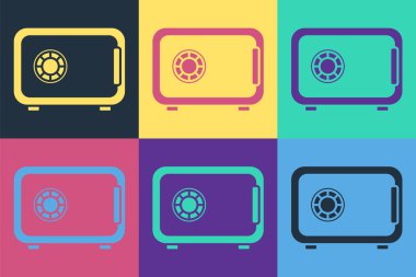 Pop Art Safe simgesi renk arkaplanında izole edildi. Kapı, şifreli bir banka kasası. Güvenilir Veri Koruma. Vektör İllüstrasyonu