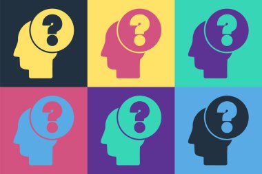 Renk arkaplanında soru işareti simgesi olan Pop Art Human Head. Vektör İllüstrasyonu