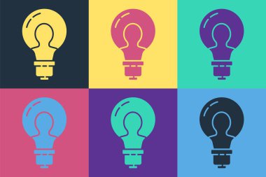 Renkli arka planda fikir ikonu kavramına sahip pop sanat lambası. Enerji ve fikir sembolü. İlham konsepti. Vektör İllüstrasyonu