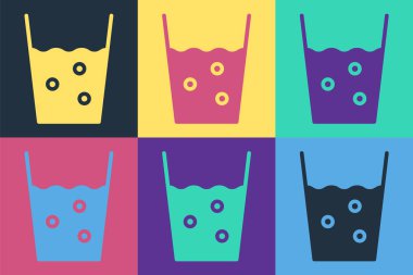 Renk arkaplanında su ikonu olan Pop Art Glass. Soda bardağı. Vektör İllüstrasyonu