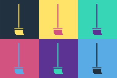 Pop sanat paspas simgesi renk arkaplanında izole edildi. Temizlik hizmeti konsepti. Vektör İllüstrasyonu