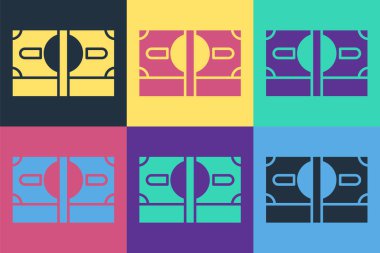 Pop Art Stacks kağıt para para ikonu renkli arka planda izole. Para desteleri. Para birimi. Vektör İllüstrasyonu