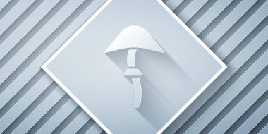 Kağıt kesiği Psilocybin mantar ikonu gri arkaplanda izole. Psikedelik halüsinasyon. Kağıt sanatı tarzı. Vektör İllüstrasyonu