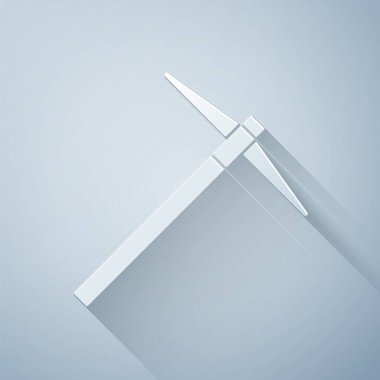 Kağıt kesiği Kazma simgesi gri arkaplanda izole edildi. Kağıt sanatı tarzı. Vektör İllüstrasyonu