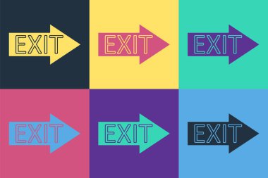 Pop Art Fire çıkış simgesi renk arkaplanında izole edildi. Acil durum ikonunu ateşle. Vektör İllüstrasyonu