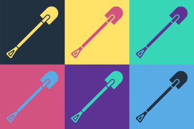 Pop Art Fire kürek ikonu renk arkaplanında izole edildi. Yangın koruma ekipmanları. İtfaiyeciler için ekipman. Vektör İllüstrasyonu