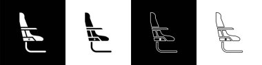 Uçak koltuğu simgesini siyah beyaz arkaplanda izole et. Vektör İllüstrasyonu