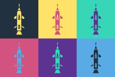 Pop Art Rocket simgesi renk arkaplanında izole edildi. Vektör İllüstrasyonu