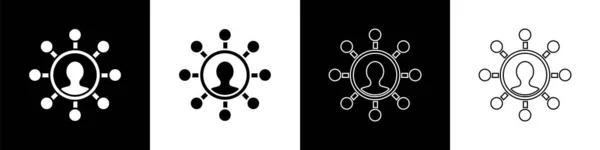 Setzen Sie Business Netzwerk Und Kommunikations Symbol Isoliert Auf Schwarz — Stockvektor