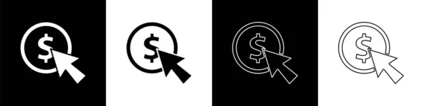 Nastavit Ikonu Kurzoru Mince Izolované Černobílém Pozadí Symbol Dolaru Nebo — Stockový vektor