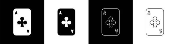 Set Spielkarte Mit Kreuz Symbol Isoliert Auf Schwarzem Und Weißem — Stockvektor