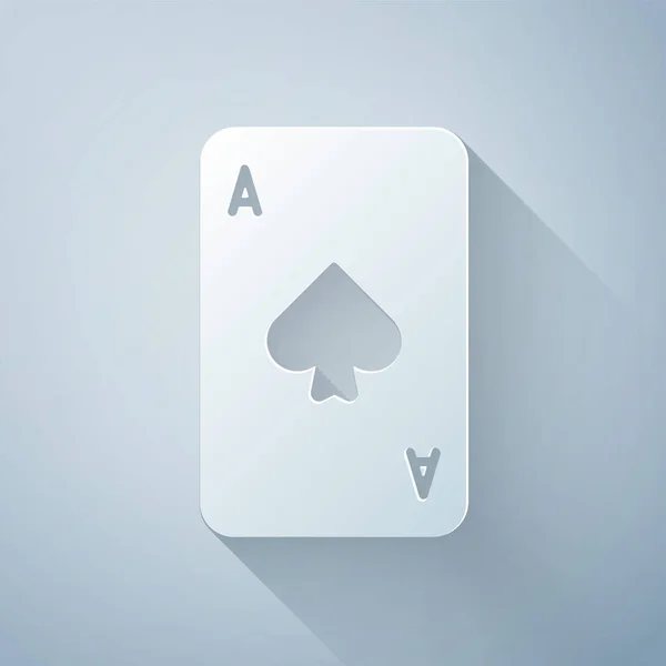 Papier Snijden Speelkaart Met Schoppen Symbool Pictogram Geïsoleerd Grijze Achtergrond — Stockvector