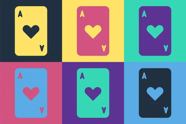 Pop Art Jogando Cartão Com Ícone Símbolo Coração Isolado Fundo — Vetor de Stock