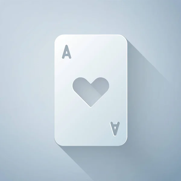 Paper Cut Playing Card Heart Symbol Icon Isolated Grey Background — Stock Vector