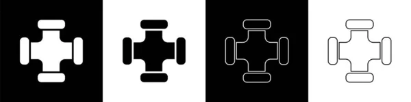 Set Industrie Metalen Pijp Pictogram Geïsoleerd Zwart Wit Achtergrond Sanitair — Stockvector