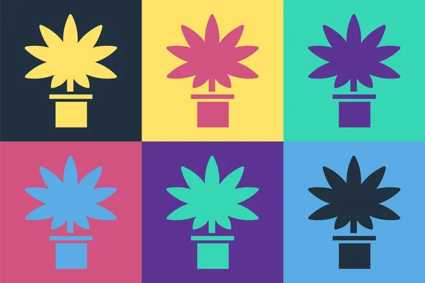 Pop Art Marijuana Médicale Plante Cannabis Pot Icône Isolée Sur — Image vectorielle