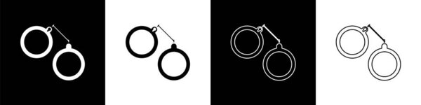 Set Handcuffs icon isolated on black and white background. Vector Illustration