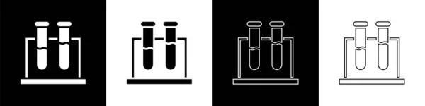 Zestaw Probówka Kolba Chemiczna Laboratoryjna Ikona Badania Izolowana Czarno Białym — Wektor stockowy