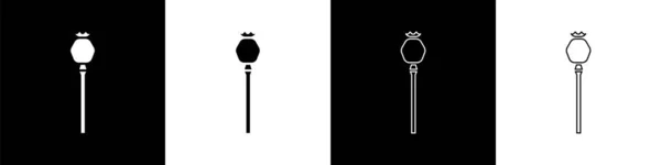 Setzen Sie Opiummohn Symbol Isoliert Auf Schwarz Weißem Hintergrund Vektorillustration — Stockvektor
