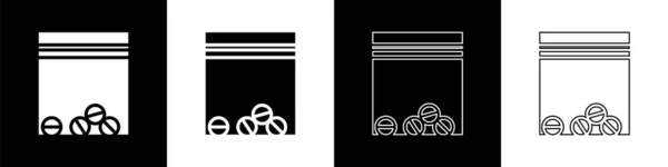 Set Bolsa Plástico Icono Droga Aislado Sobre Fondo Blanco Negro — Vector de stock