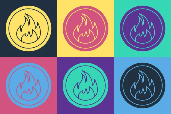 Pop Art Feuerflamme Symbol Isoliert Auf Farbigem Hintergrund Vektorillustration — Stockvektor