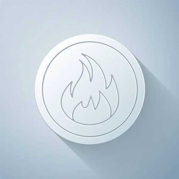 Paper Cut Fire Flame Icon Isolated Grey Background Paper Art — Stock Vector