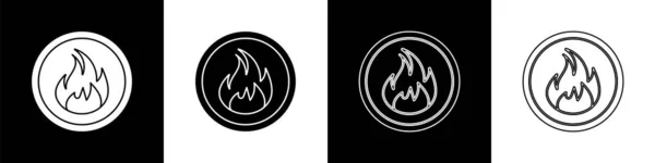 Establecer Fuego Llama Icono Aislado Sobre Fondo Blanco Negro Ilustración — Vector de stock