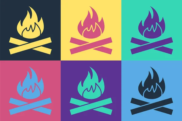Pop Art Lagerfeuer Ikone Isoliert Auf Farbigem Hintergrund Brennendes Feuer — Stockvektor