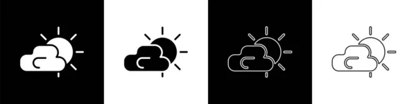 Setzen Sonne Und Wolken Wetter Symbol Isoliert Auf Schwarz Weißem — Stockvektor