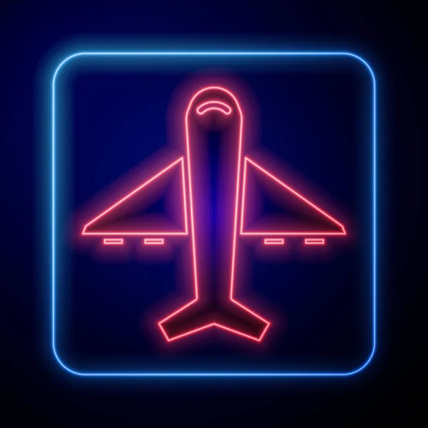 Leuchtendes Neon Flugzeug Symbol Isoliert Auf Blauem Hintergrund Fliegende Flugzeug — Stockvektor