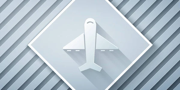 Papiergeschnittenes Flugzeug Symbol Isoliert Auf Grauem Hintergrund Flugzeugikone Verkehrszeichen Papierkunst — Stockvektor