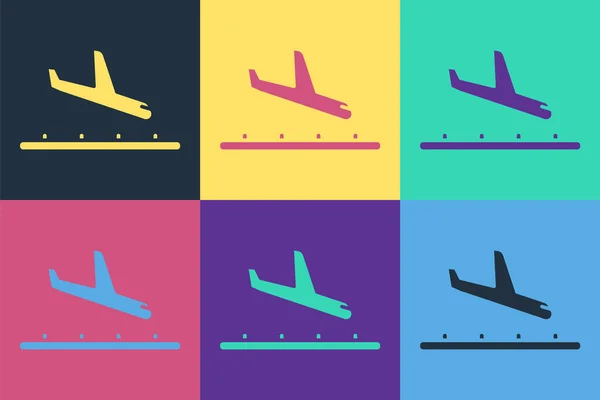 Pop Art Icône Atterrissage Avion Isolé Sur Fond Couleur Symbole — Image vectorielle