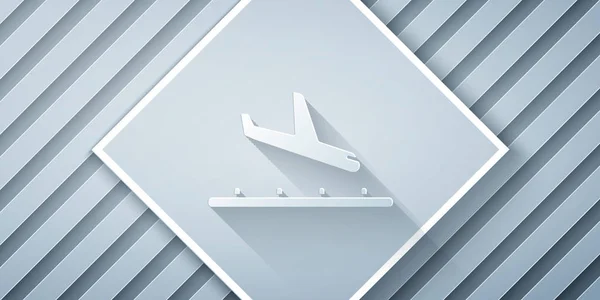 Pappersklipp Planlandningsikon Isolerad Grå Bakgrund Flygplanets Transportsymbol Papperskonst Vektor Illustration — Stock vektor