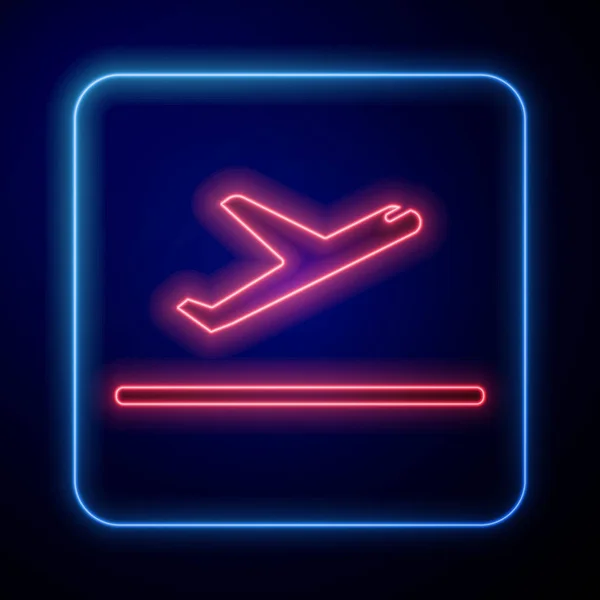 Leuchtendes Neonfarbenes Flugzeug Startsymbol Isoliert Auf Blauem Hintergrund Symbol Für — Stockvektor