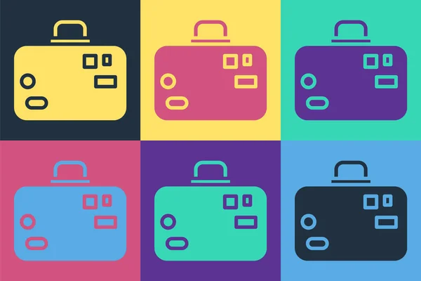 色の背景に隔離された旅行アイコンのためのポップアートスーツケース 手荷物のサインだ 荷物アイコンを移動します ベクターイラスト — ストックベクタ