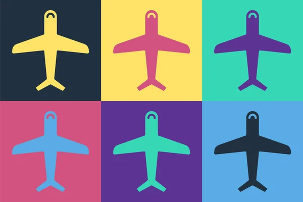 Εικονίδιο Pop Art Plane Απομονωμένο Φόντο Χρώματος Ιπτάμενο Εικονίδιο Πινακίδα — Διανυσματικό Αρχείο