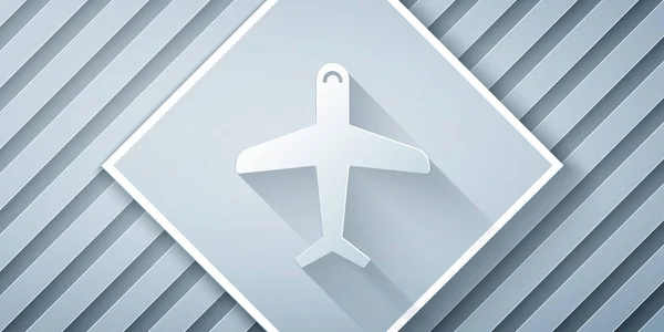 Papiergeschnittenes Flugzeug Symbol Isoliert Auf Grauem Hintergrund Flugzeugikone Verkehrszeichen Papierkunst — Stockvektor