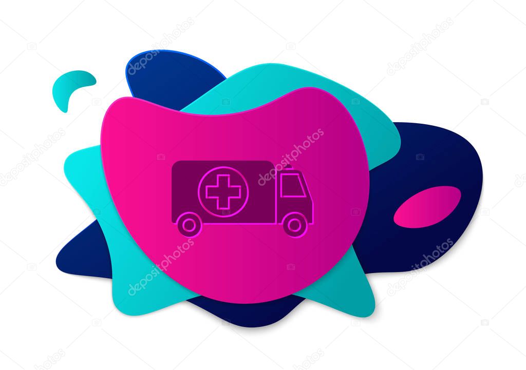 Color Ambulance and emergency car icon isolated on white background. Ambulance vehicle medical evacuation. Abstract banner with liquid shapes. Vector Illustration