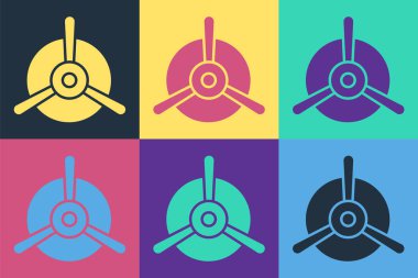 Pop Art Plane pervane simgesi renk arkaplanında izole edildi. Klasik uçak pervanesi. Vektör İllüstrasyonu