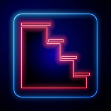 Parlayan neon merdiven simgesi mavi arkaplanda izole edildi. Vektör İllüstrasyonu