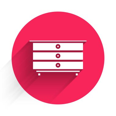 Uzun gölgeli beyaz çekmece simgesi. Kırmızı daire düğmesi. Vektör İllüstrasyonu