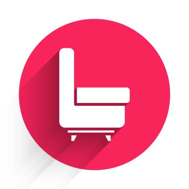 Uzun gölgeli beyaz Kol Koltuğu simgesi. Kırmızı daire düğmesi. Vektör İllüstrasyonu