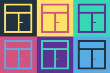 Renkli arka planda izole edilmiş oda simgesindeki Pop Art Window. Vektör İllüstrasyonu