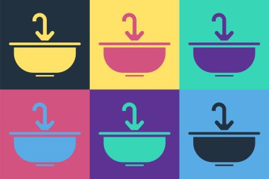 Su musluğu ikonuna sahip Pop Art Lavabosu renk arkaplanda izole edilmiş. Vektör İllüstrasyonu