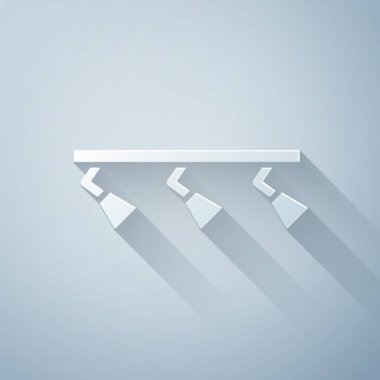 Kağıt kesiği Gri zemin üzerinde spot ışıkları ikonu olan ışık ve lambalar. Kağıt sanatı tarzı. Vektör İllüstrasyonu