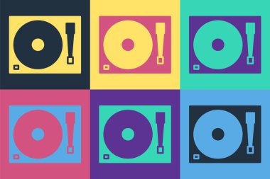 Renk arkaplanında izole edilmiş vinil disk simgesi olan pop sanat plağı çalar. Vektör İllüstrasyonu