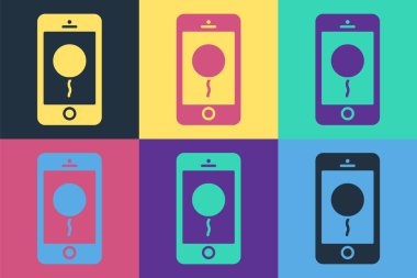 Renkli arka planda doğum günü mesajı simgesi olan Pop Art Mobile. Vektör İllüstrasyonu