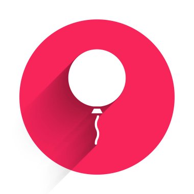 Uzun gölgeli şerit ikonlu beyaz balon. Kırmızı daire düğmesi. Vektör İllüstrasyonu