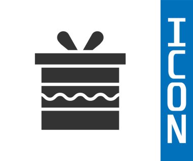 Beyaz arka planda gri hediye kutusu simgesi izole edildi. Doğum günün kutlu olsun. Vektör İllüstrasyonu